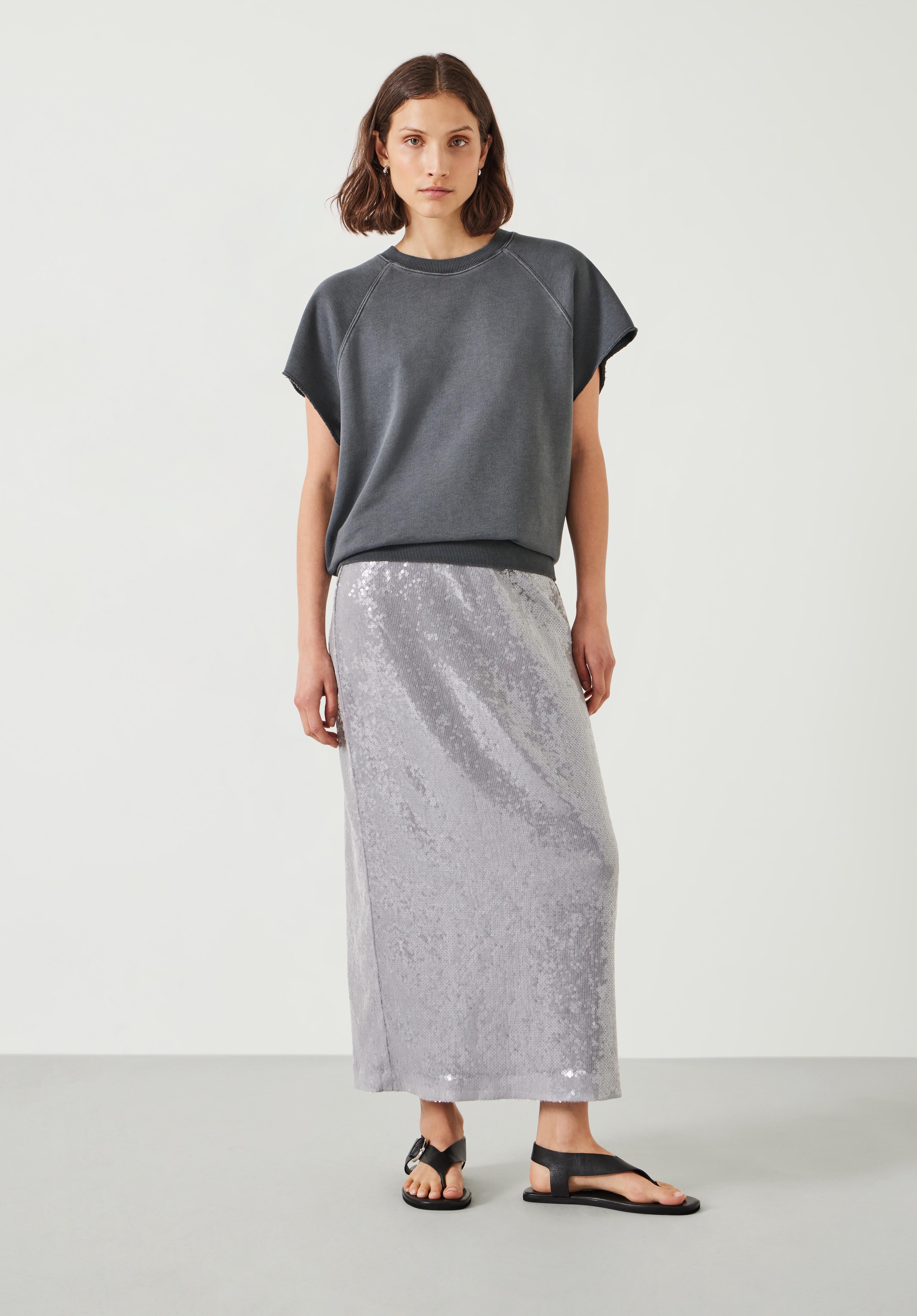 Anais Sheer Sequin Midi Skirt Opal Grey hush