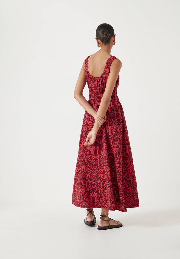 Air Flow Gathered Straps Midi Dress