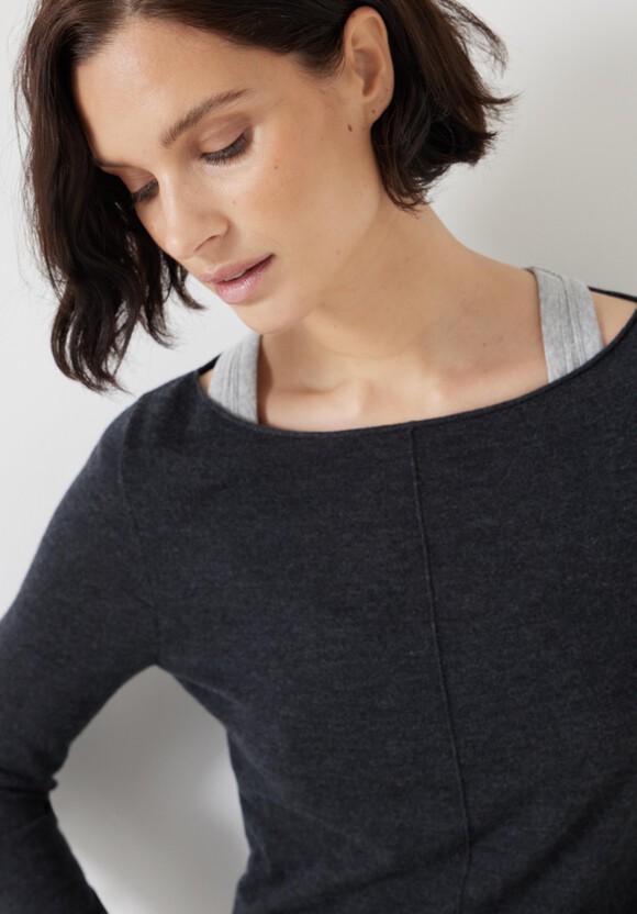 Fine Knit Slash Neck Seam Detail Top