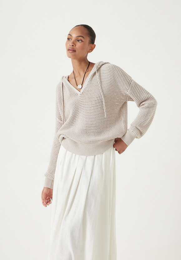 Open Stitch V Neck Hoodie