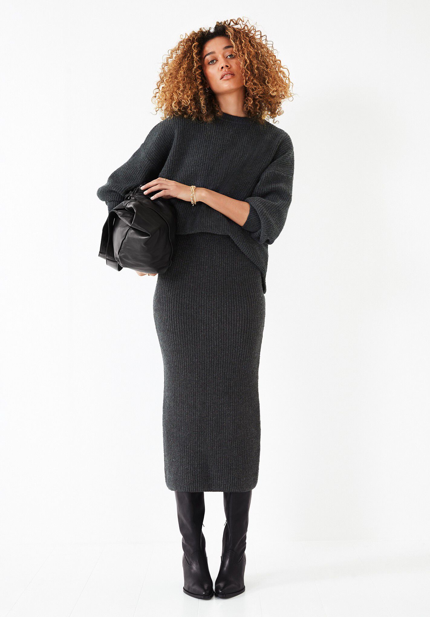 knit skirt co ord black