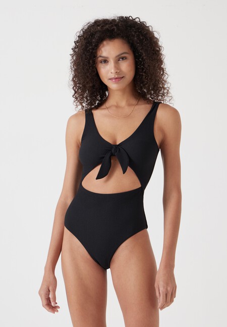 Tie Front Texture Swimsuit
