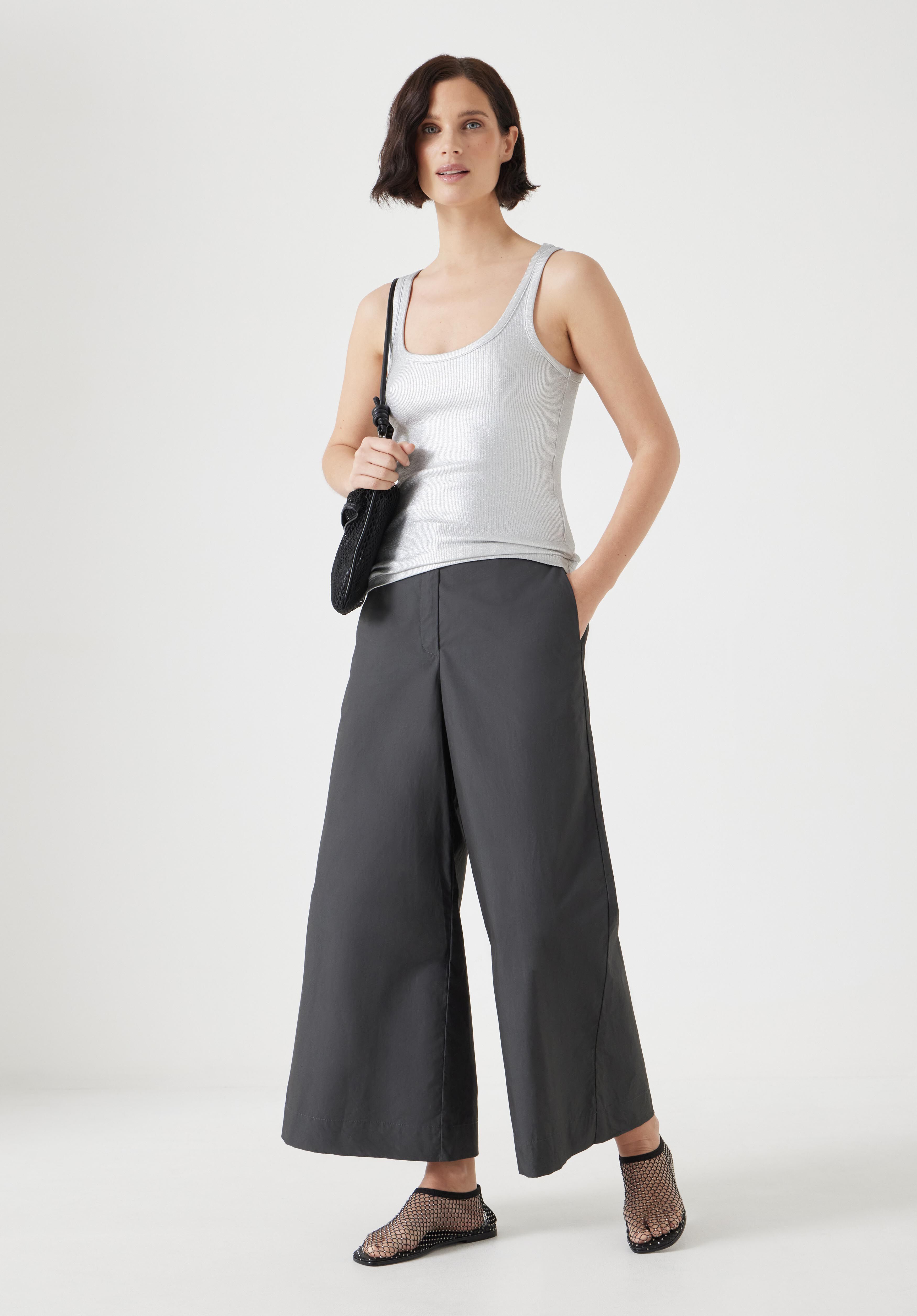 Lightweight Cotton Wide Leg Cropped Trousers | Washed Black