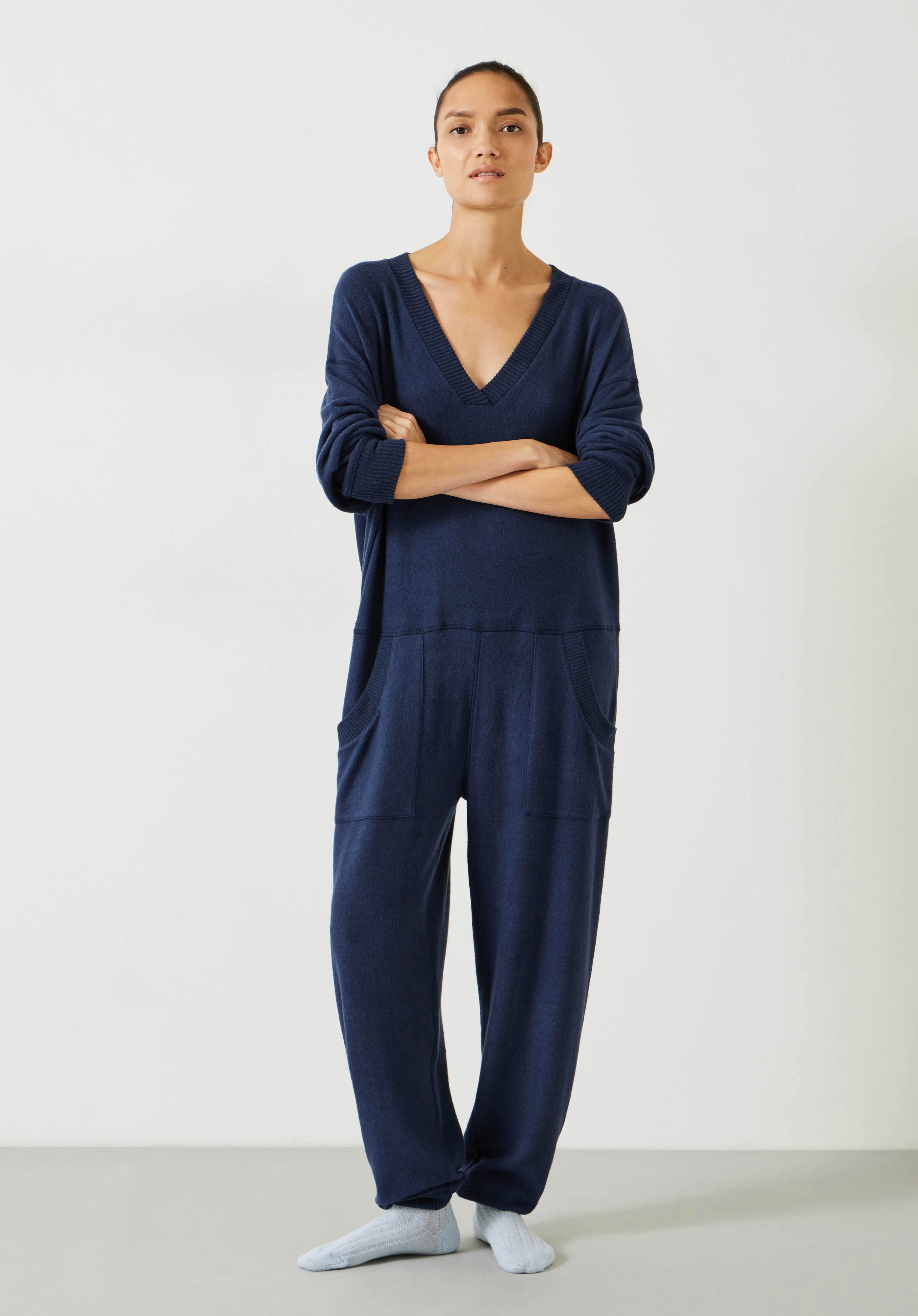 Elle Supersoft V Neck Jumpsuit Midnight Navy hush