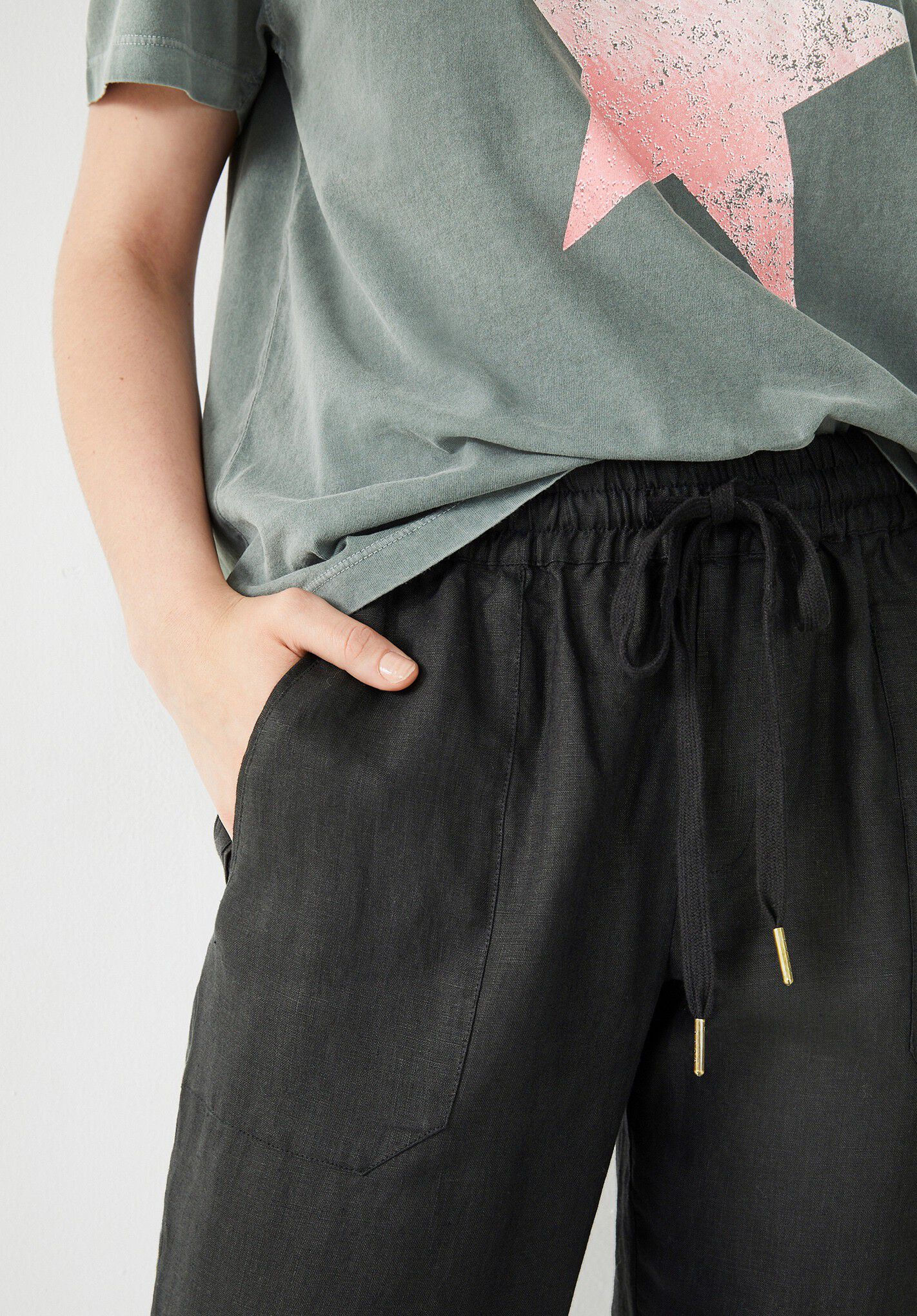 Cropped Linen Joggers Washed Black Washed black hush