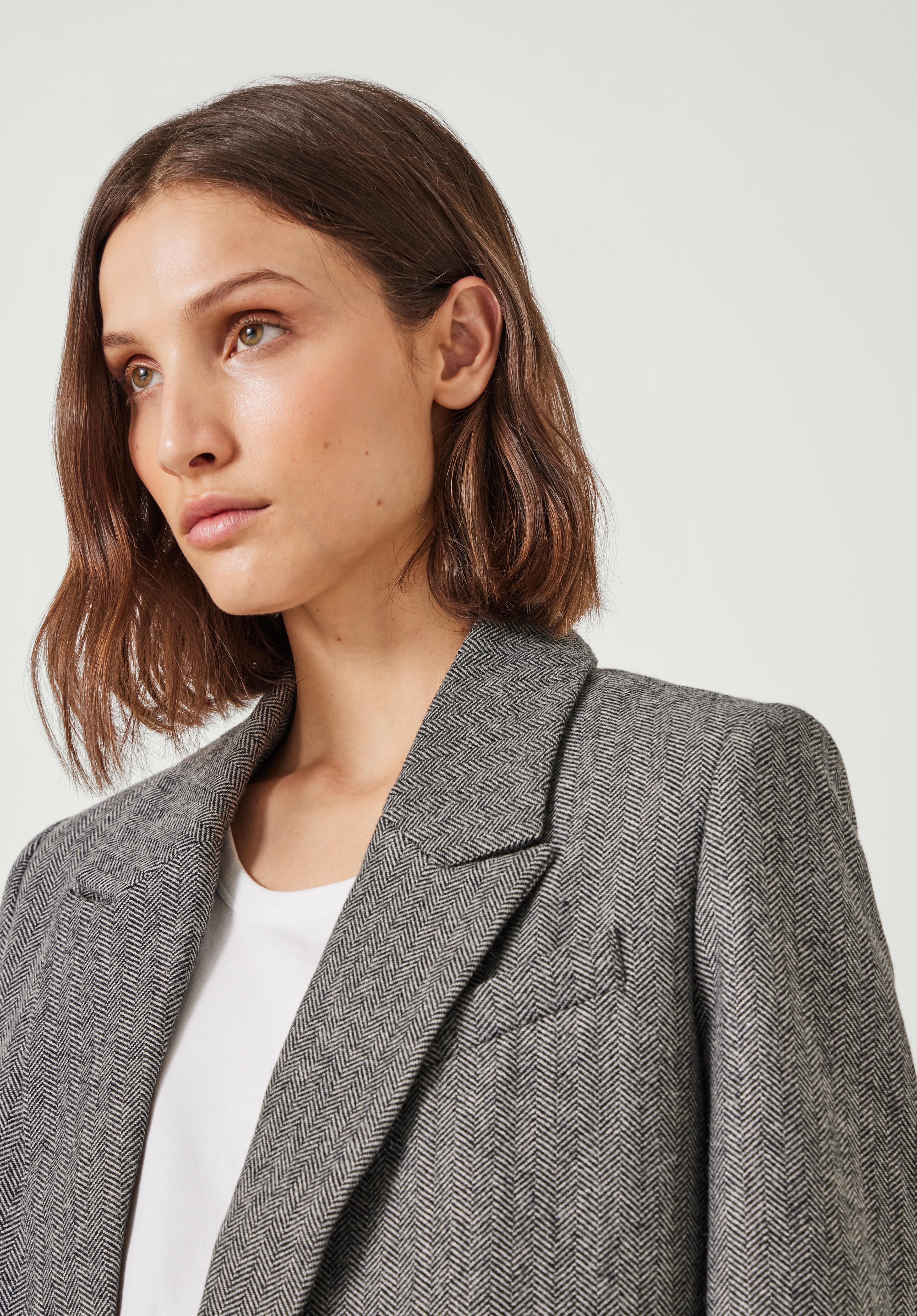Maeve Relaxed Wool Blend Herringbone Blazer Black hush