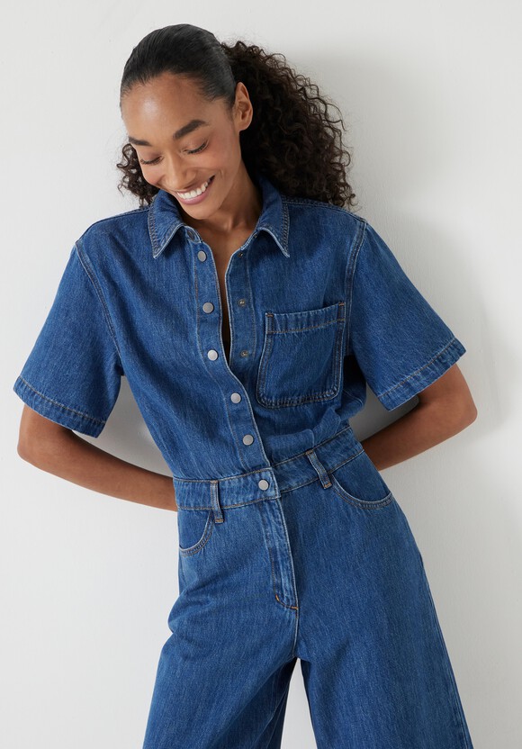 Evelyn Short Sleeve Denim Jumpsuit