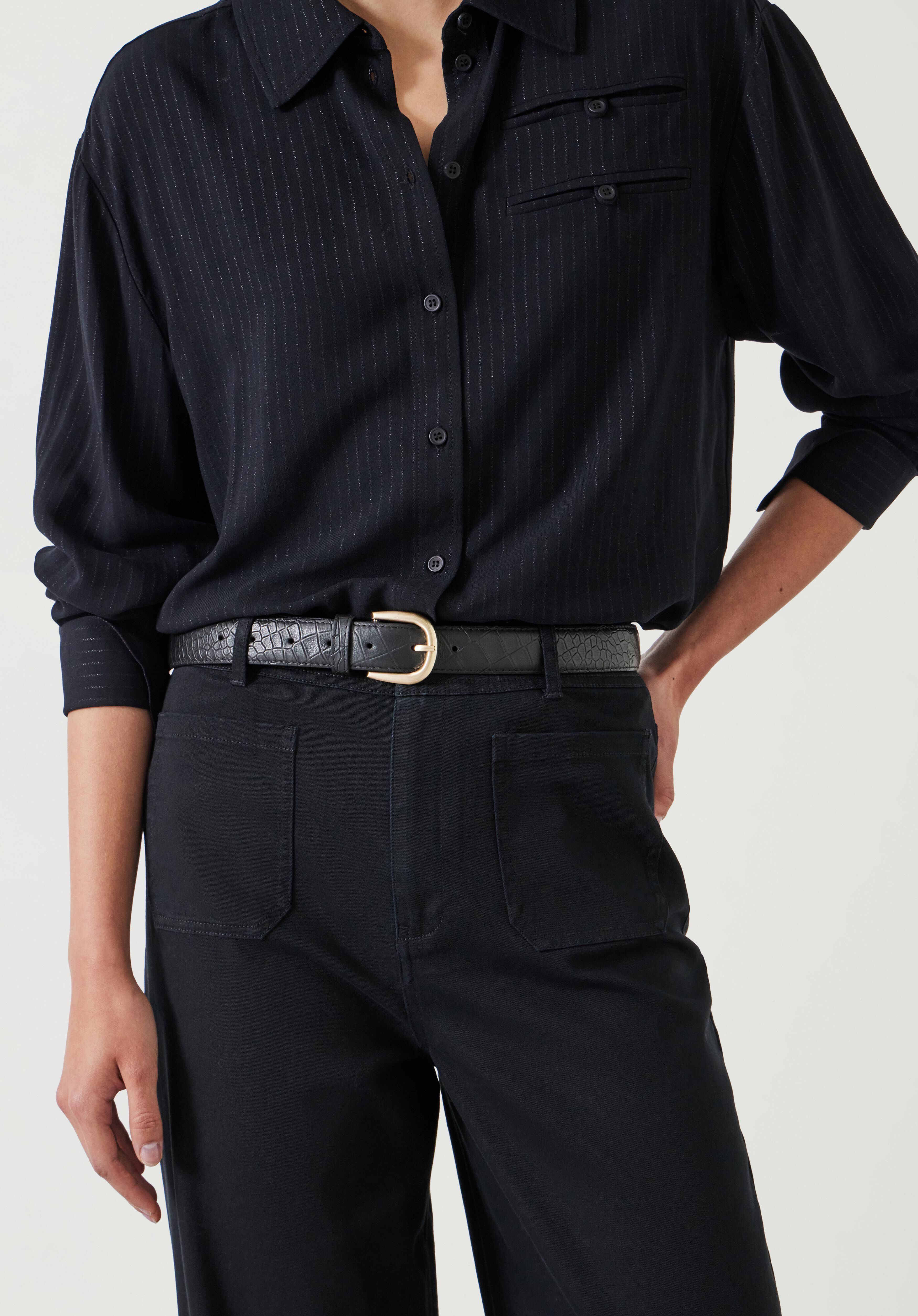 Callie Croc Emboss Leather Belt | Black | hush
