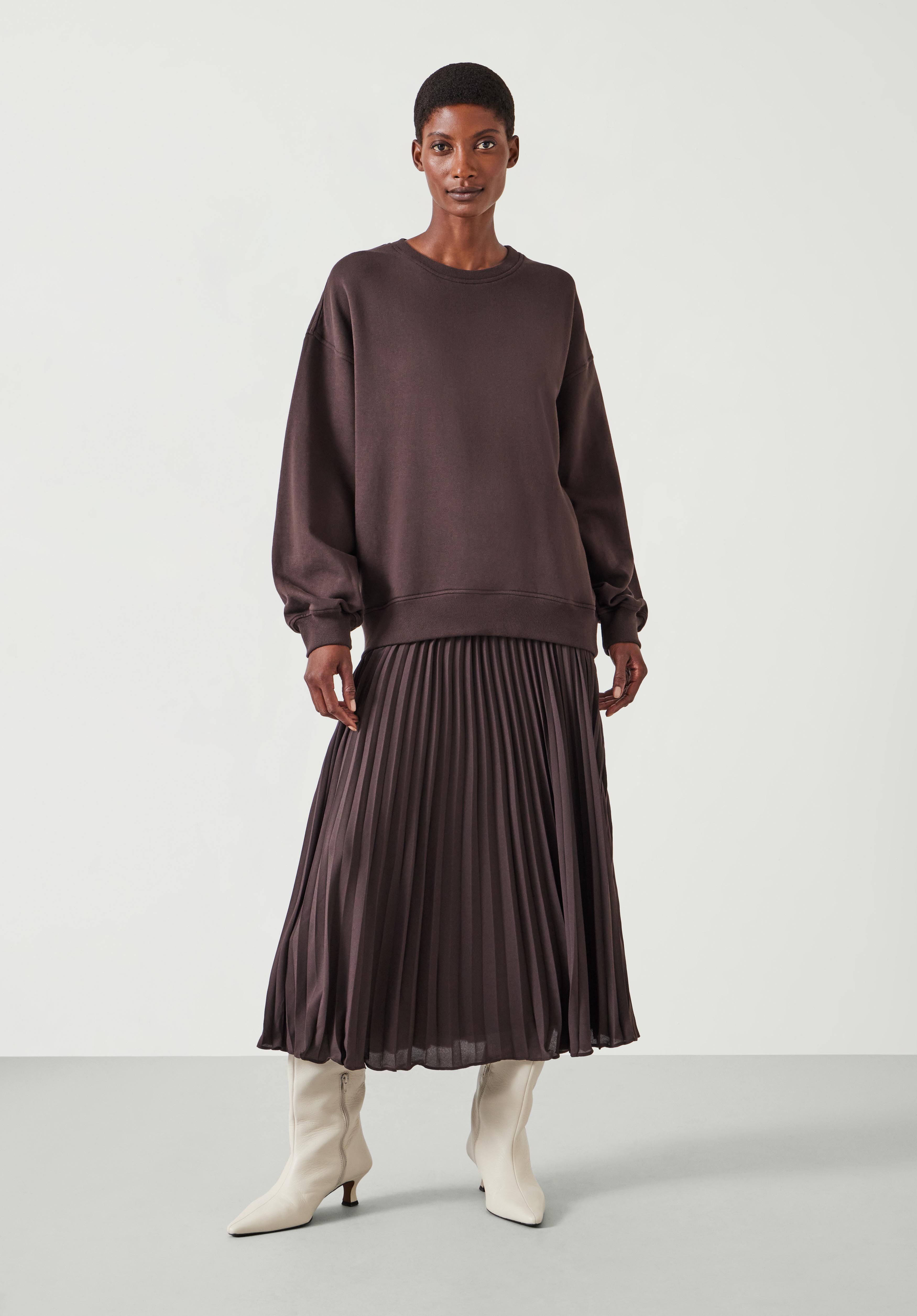 Grey pleated skirt dress best sale
