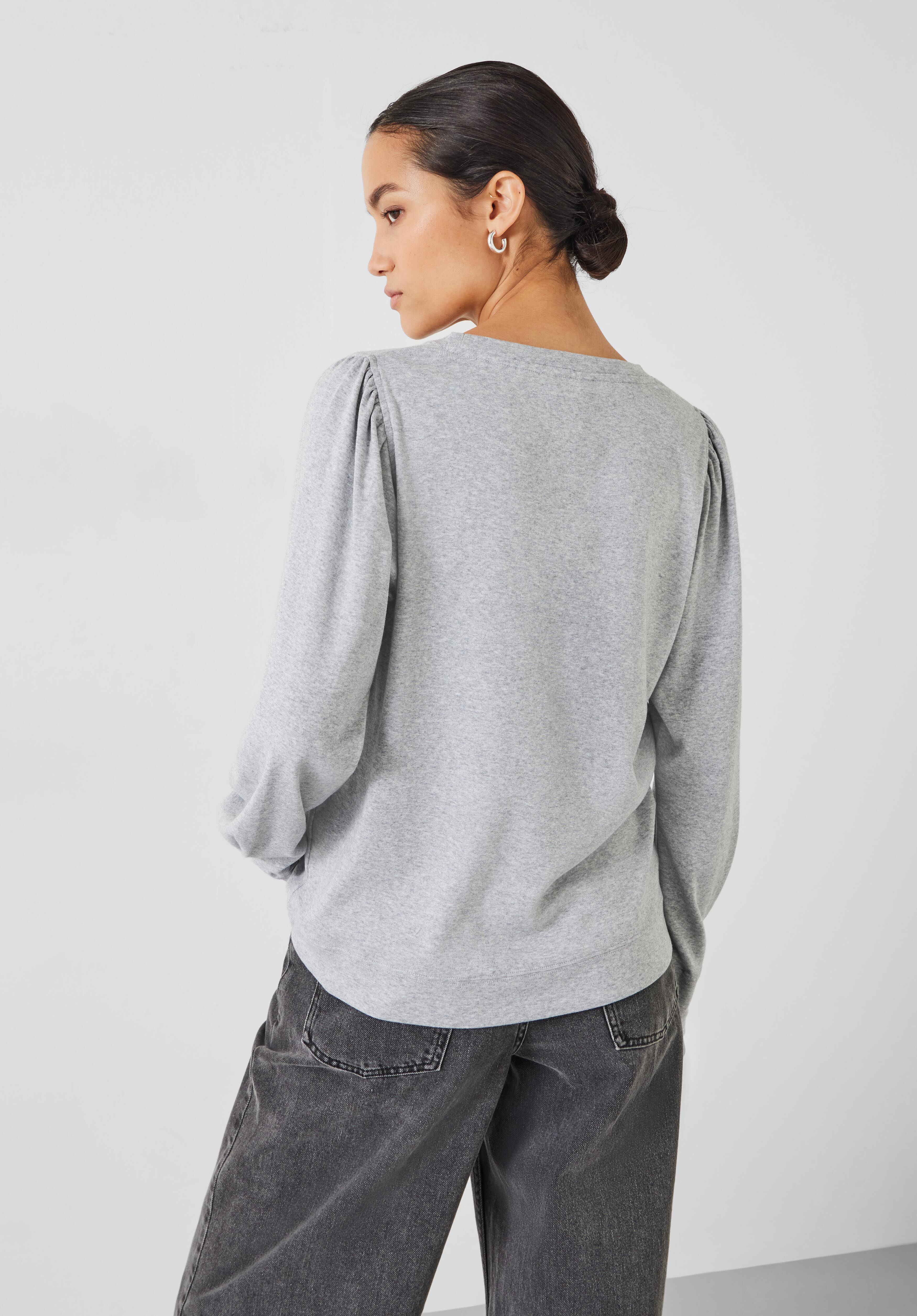 Emily Puff Sleeve Jersey Top Grey Marl hush