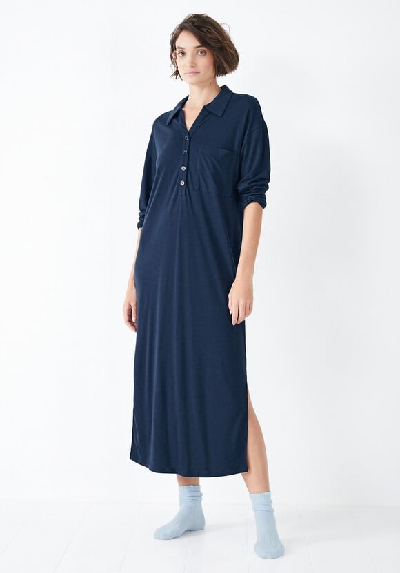 Chesten Linen Blend Jersey Dress | Midnight Navy | hush