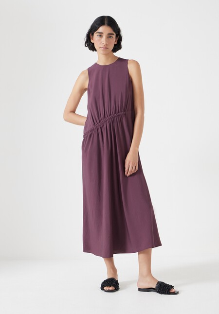 Air Flow Sleeveless Gathered Waist Midi Dress