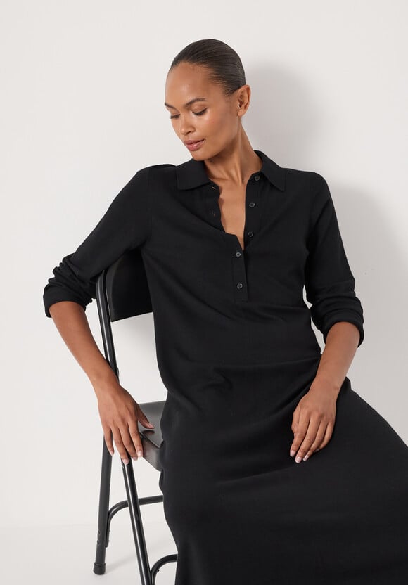 Polo Neck Knitted Midi Dress
