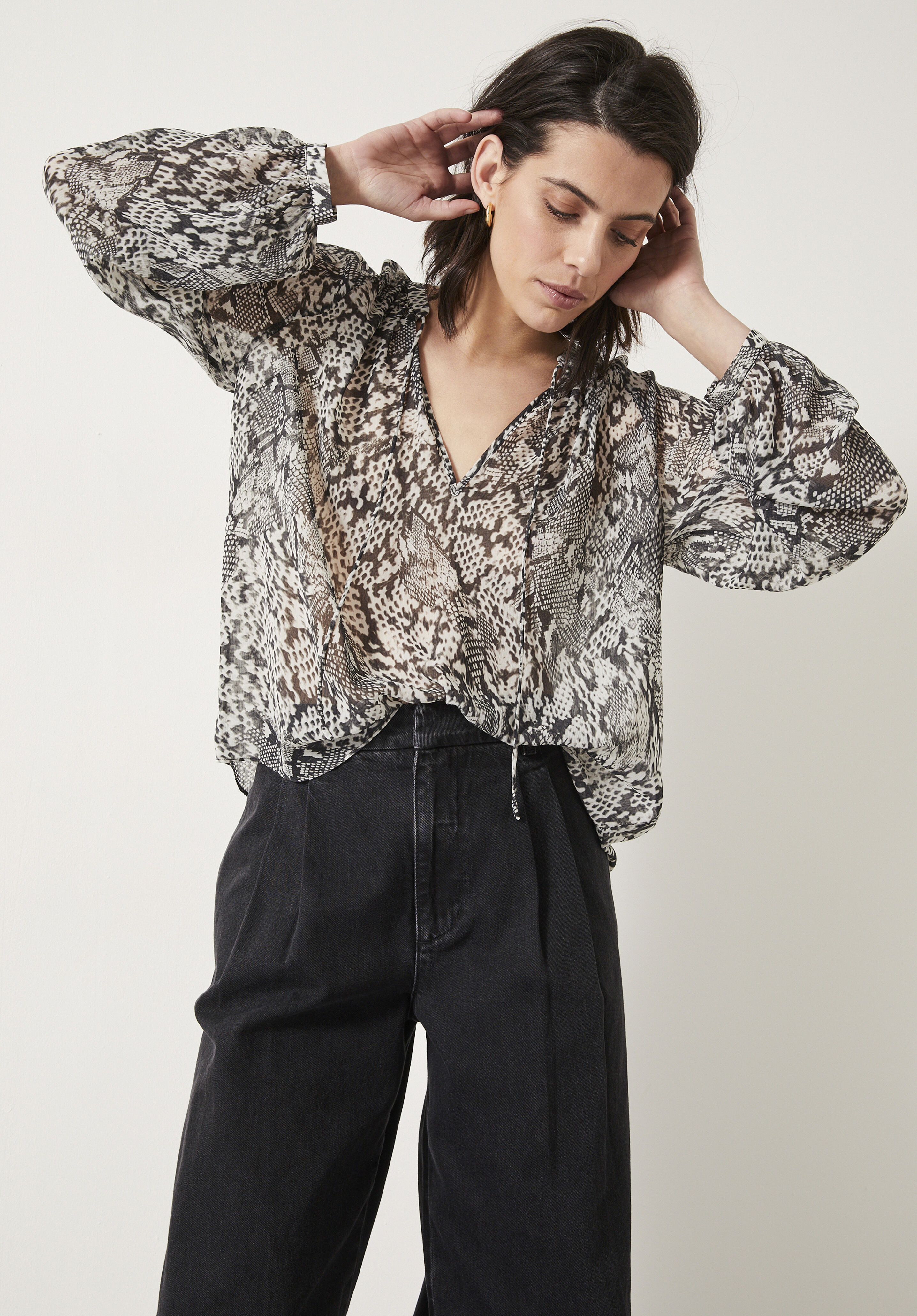 Alicia Gathered Blouse Snakeskin Neutral hush