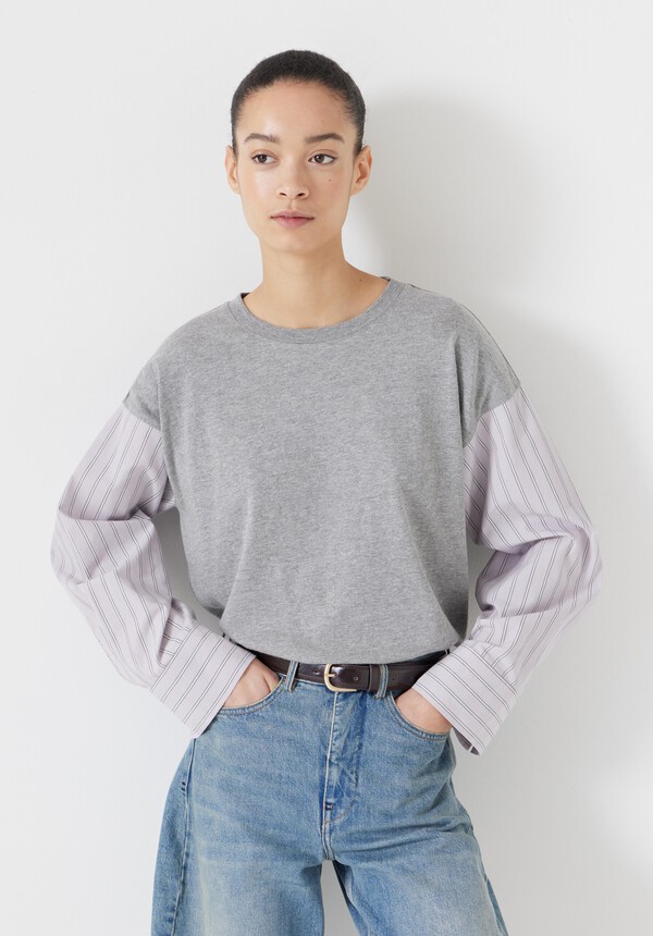 Woven Mix Long Sleeve T-Shirt