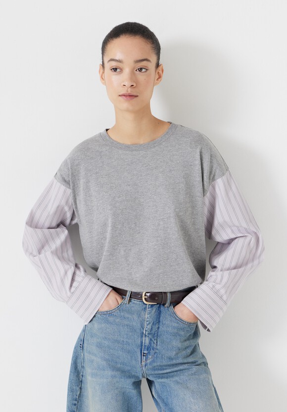 Woven Mix Long Sleeve T-Shirt