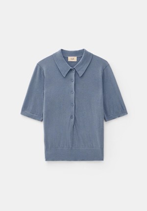 Fine Knit Short Sleeve Polo Top