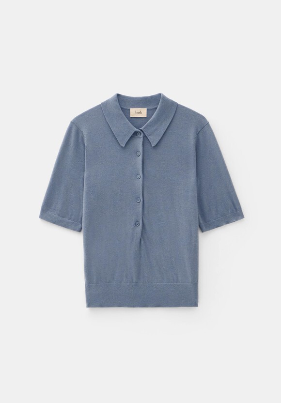 Fine Knit Short Sleeve Polo Top