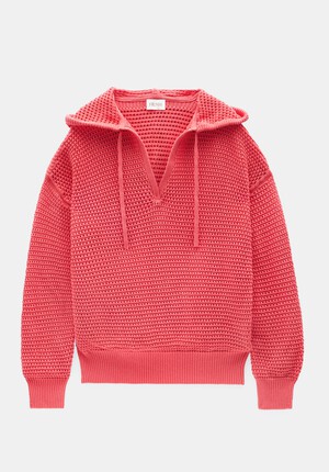Open Stitch V Neck Hoodie