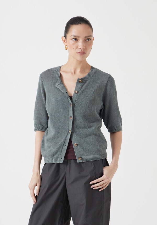 Linen Blend Short Sleeve Cardigan