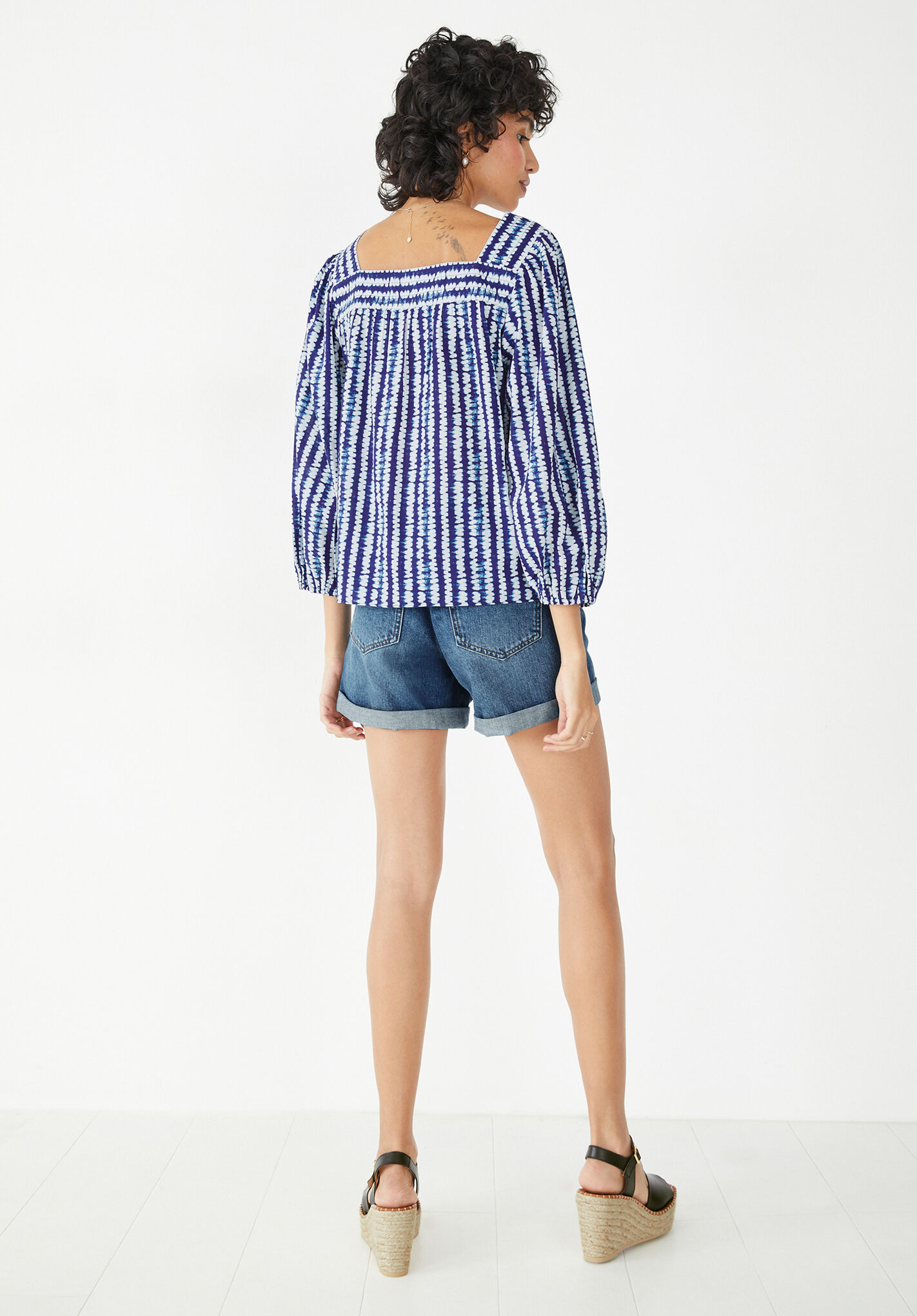 Keyleigh Square Neck Top | Shibori Stripe Navy | hush