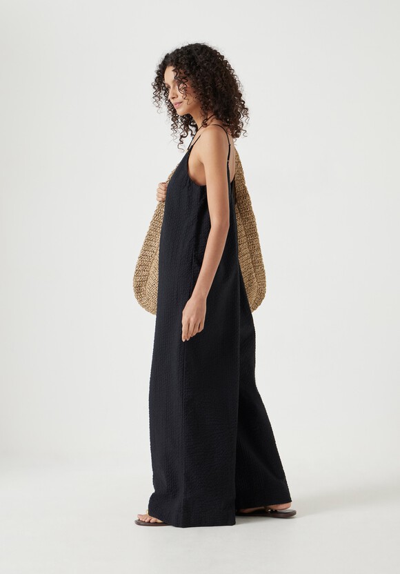 Seersucker Wide Leg Jumpsuit
