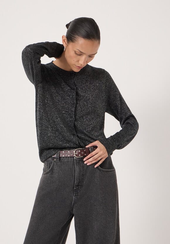Crew Neck Slim Fit Metallic Cardigan
