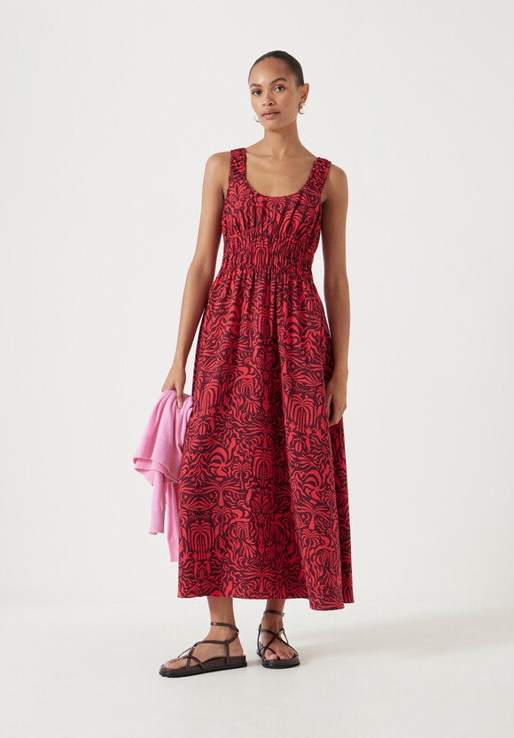 Air Flow Gathered Straps Midi Dress