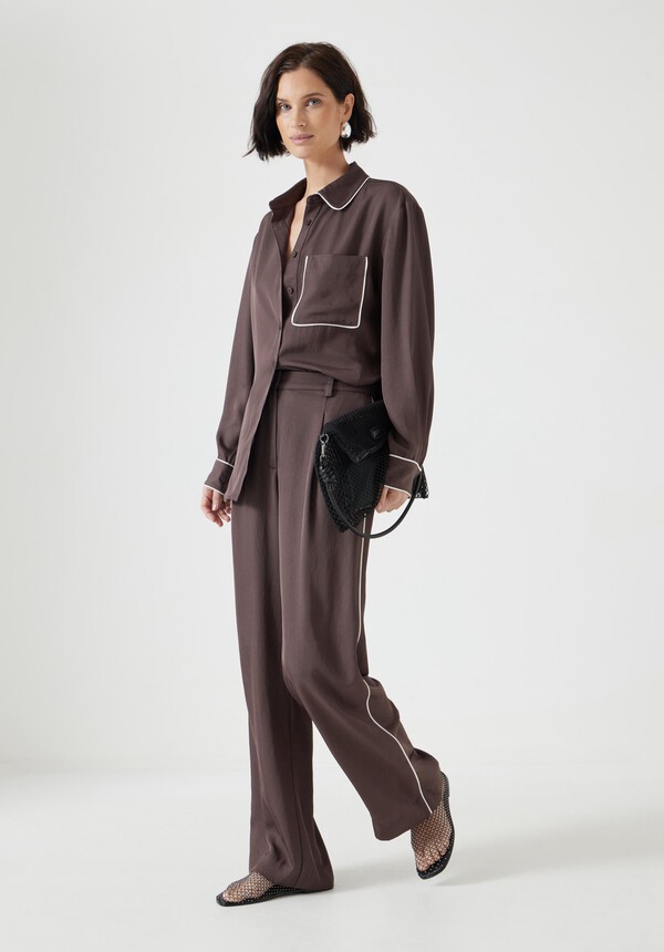 Carys Piping Detail Wide Leg Trousers
