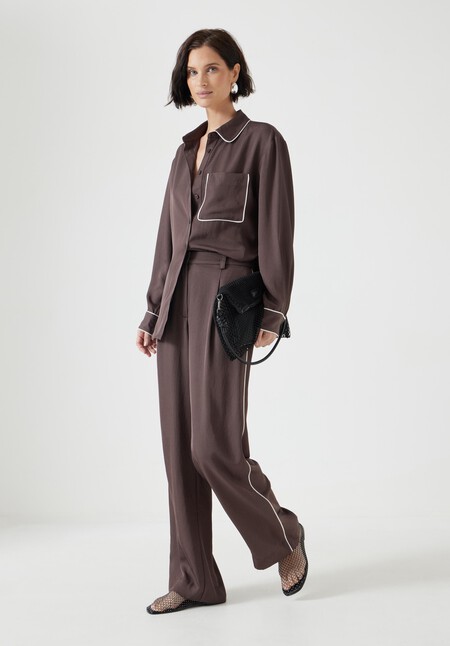 Carys Piping Detail Wide Leg Trousers