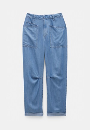 Chambray Cordi Barrel Leg Trouser