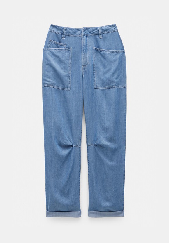 Chambray Cordi Barrel Leg Trouser