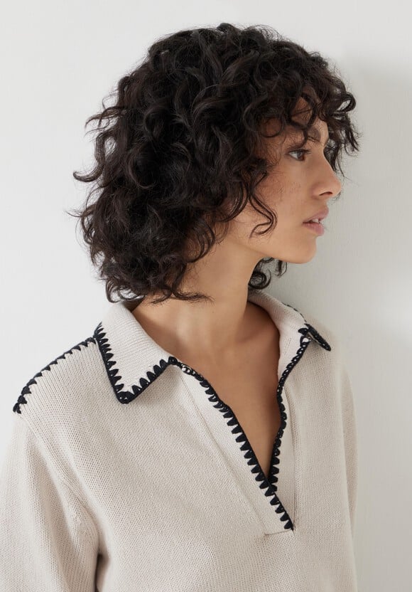 Whipstitch Collar Cotton Jumper