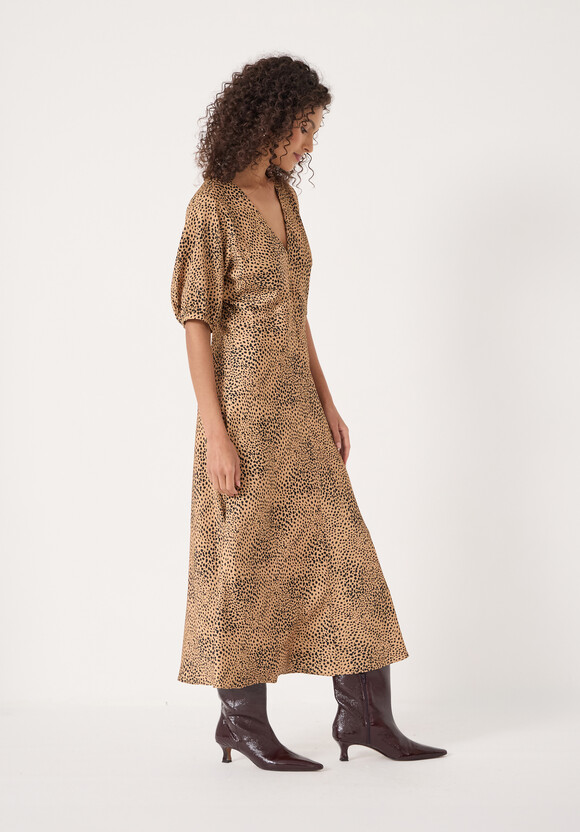 Grace V-Neck Puff Sleeve Satin Dress