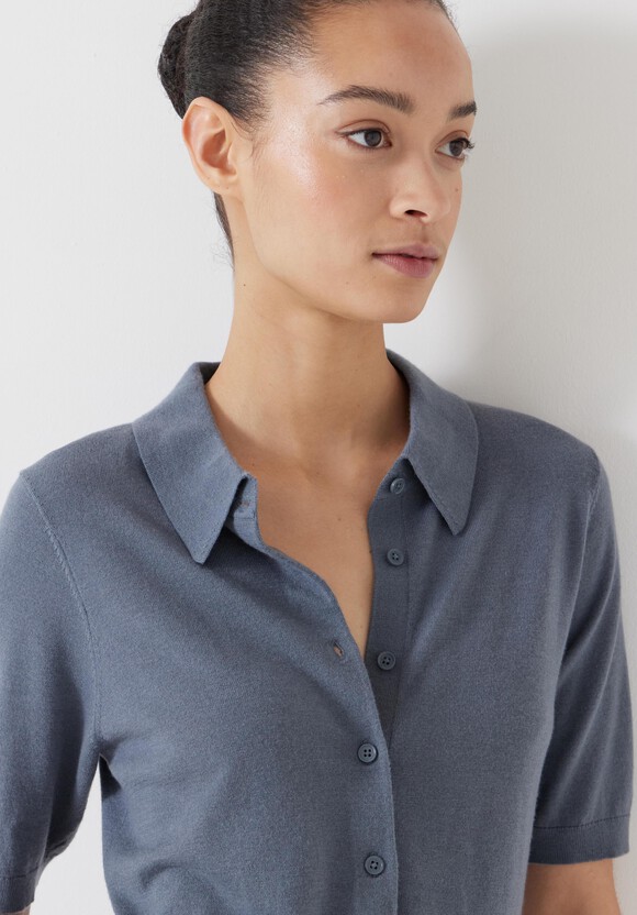 Fine Knit Short Sleeve Polo Top