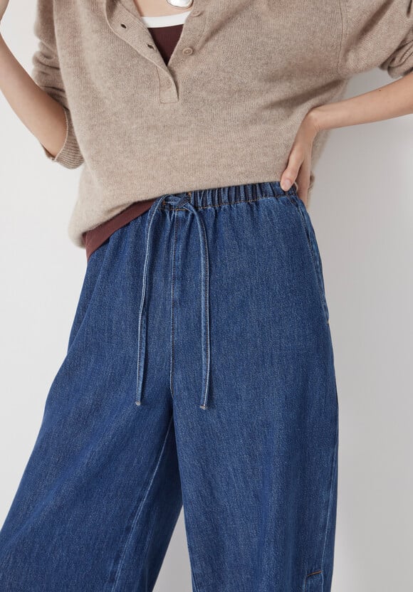 Harri Popper Detail Wide Leg Jeans