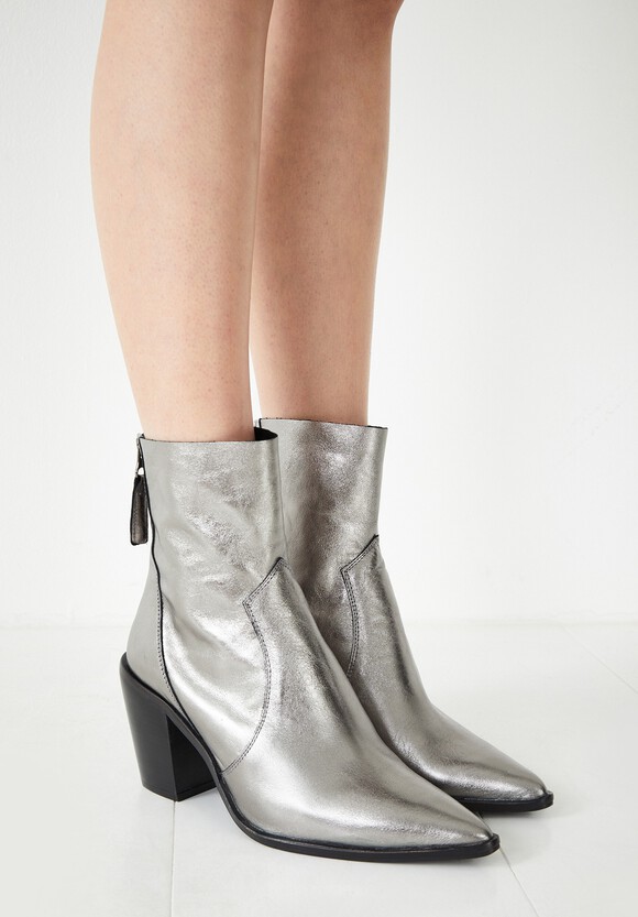 silver leather booties
