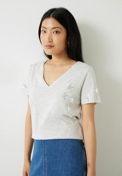 Star V-Neck Cotton Slub T-Shirt