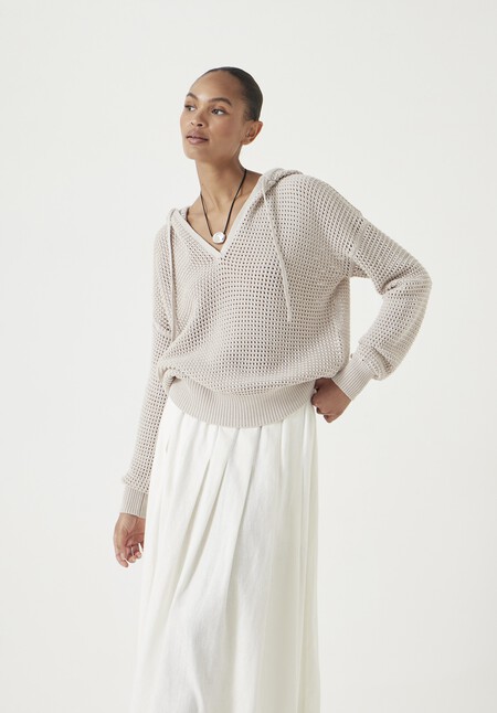 Open Stitch V Neck Hoodie