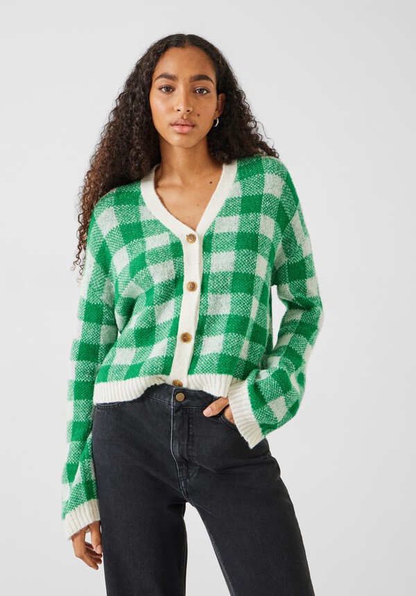 Bollon Gingham Wool Blend Cardigan