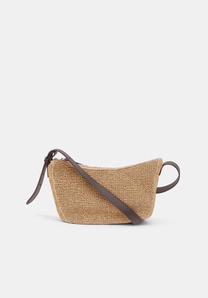 Raffia Crossbody Bag with Leather Strap