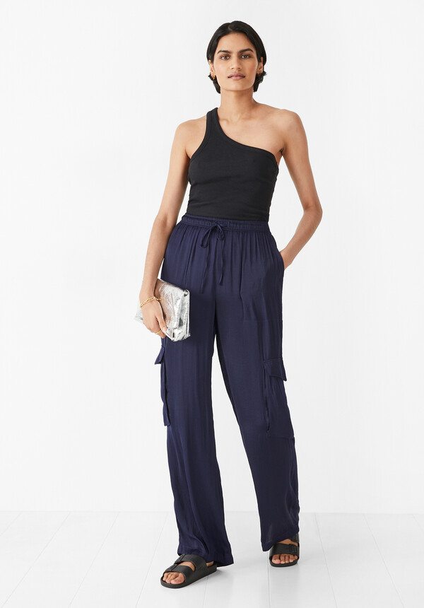 Satin Cargo Wide Trousers
