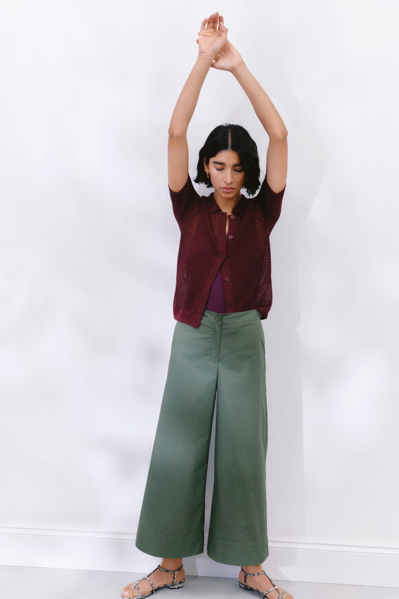 Lightweight Cotton Wide Leg Cropped Trousers