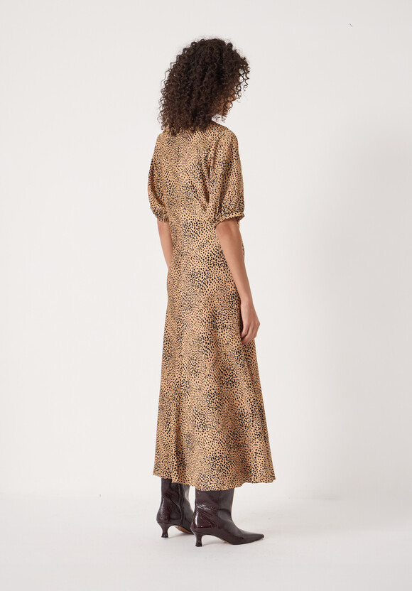 Grace V-Neck Puff Sleeve Satin Dress