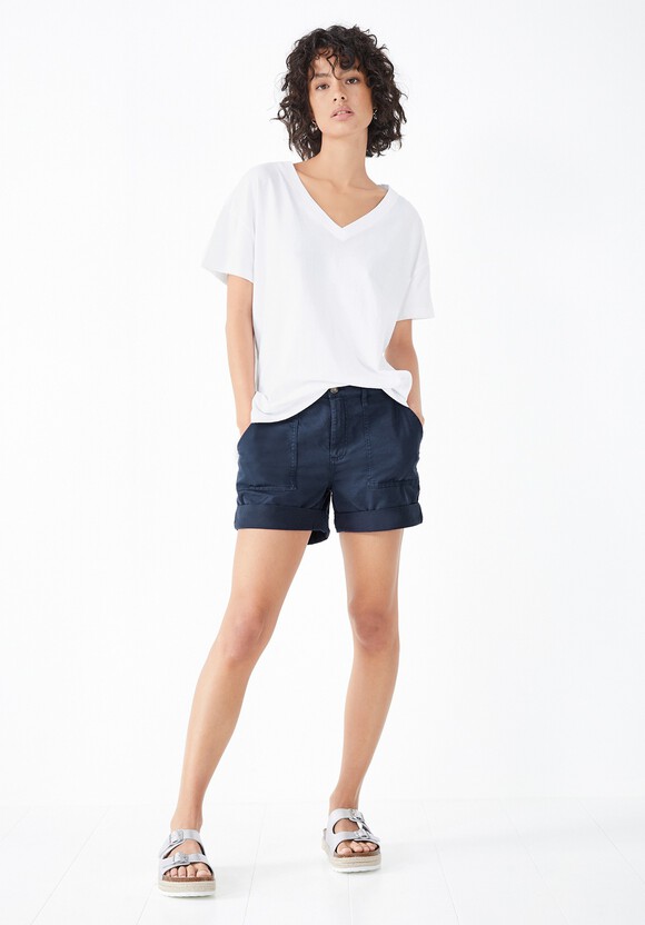 Linen Blend Deep V T-Shirt