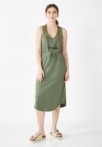 V-Neck Cotton Jersey Midi Dress