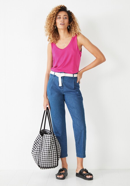 Belted Chambray Trousers