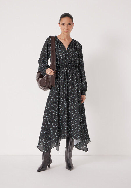 Odelia Printed Long Sleeve Chiffon Dress
