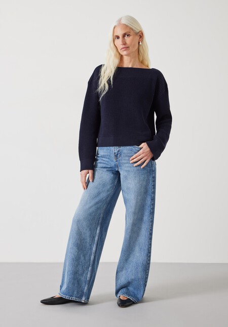 Aubrey Ribbed Boat Neck Cotton Jumper