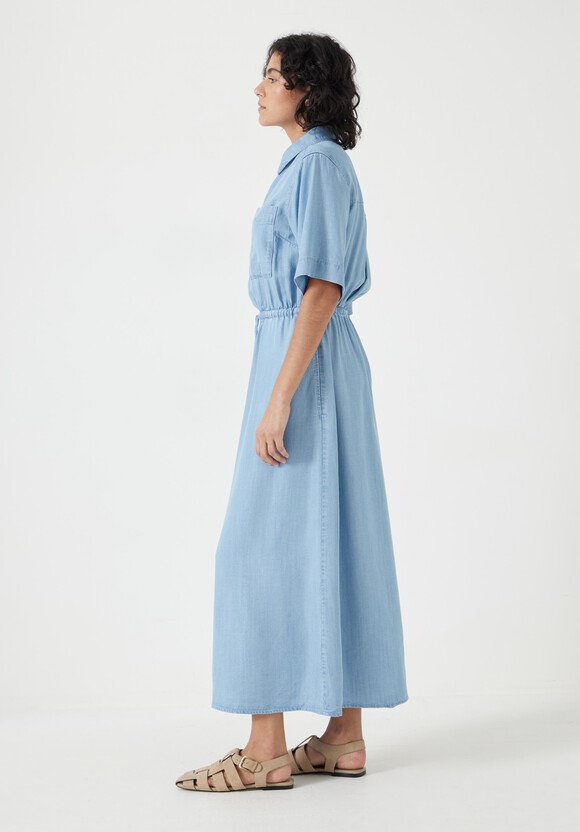 Short Sleeve Chambray Midi Shirt Dress